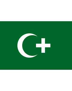 Bandiera: Revolution flag of Egypt 1919 | The revolution flag of Egypt from 1919. It bears a crescent and cross to demonstrate that both Muslims and Christians supported the Egyptian nationalist movement against British occupation