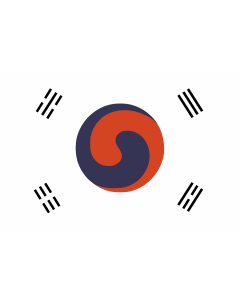 Flag: 1882 version of the flag of Korea, based on the earliest surviving depiction of the flag, published in a U